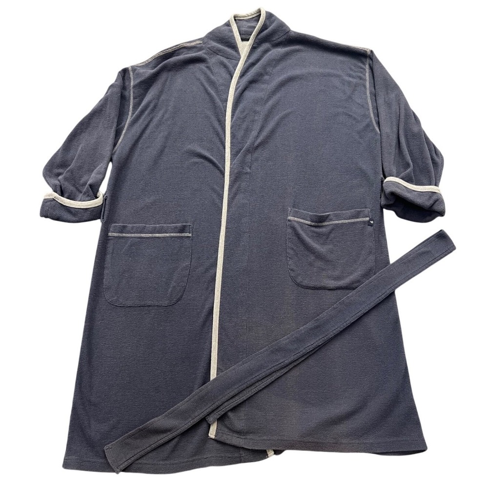 Dockers Waffle Knit Robe Mens One Size Blue Contrast Trim Loungewear Sleepwear